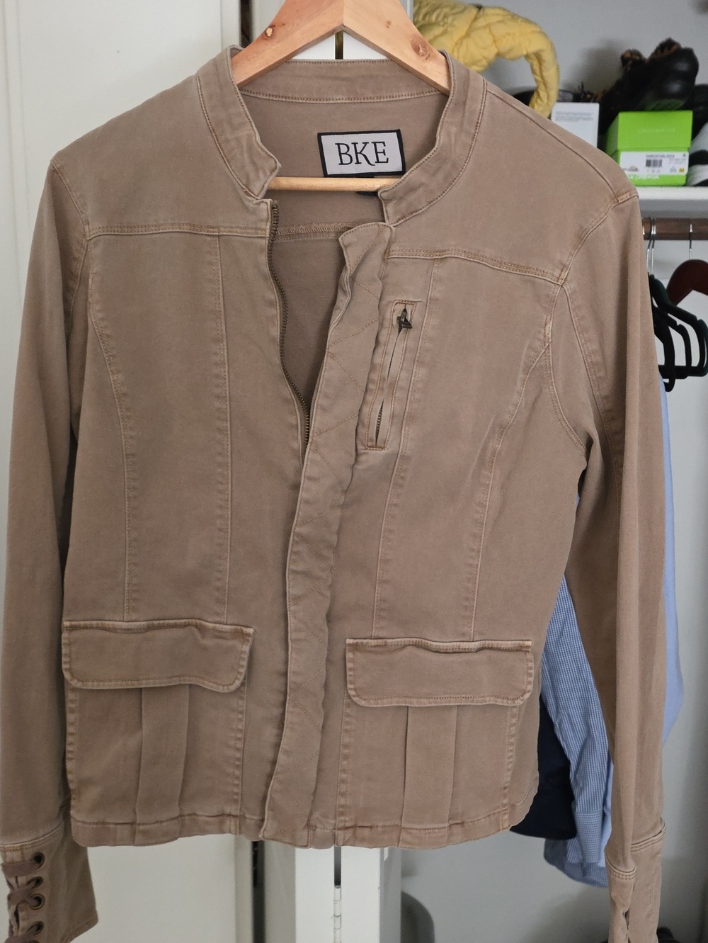 BKE Women's Tan Collarless Field Jacket